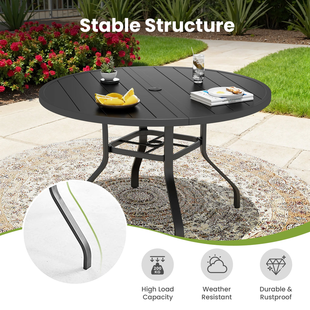 41 in Round Metal Patio Dining Table with Umbrella Hole Black