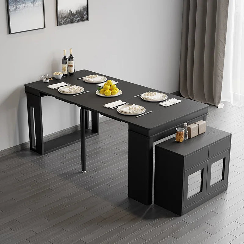 Modern Multifunctional Extendable Dining Table with Storage Cabinet Space Saving