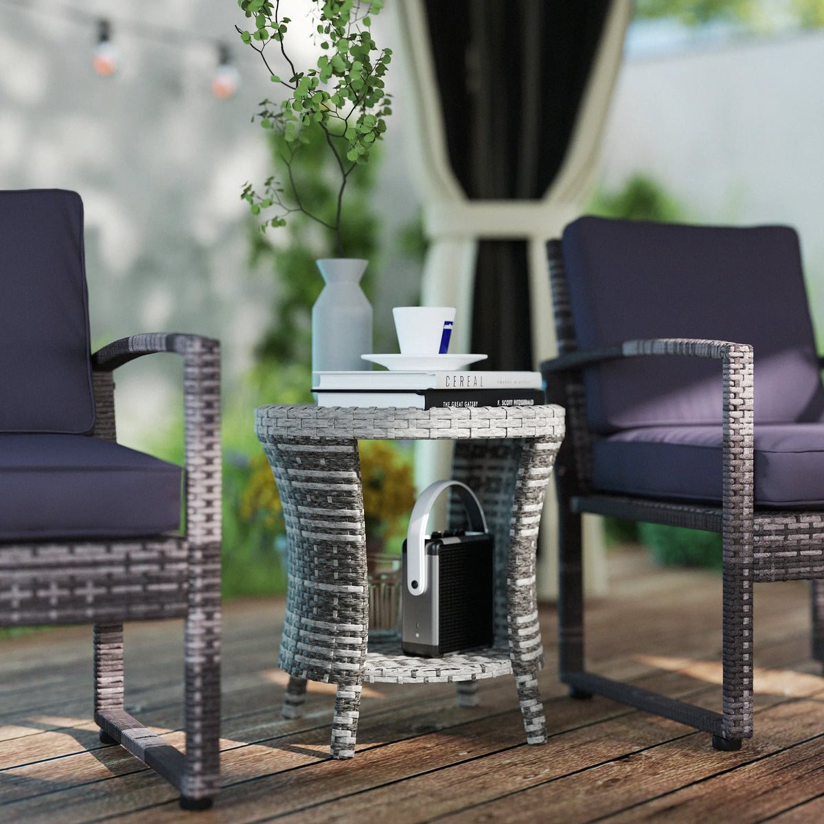 46 cm Wicker Coffee Table 2-Tier Outdoor Side Table Mixed Gray