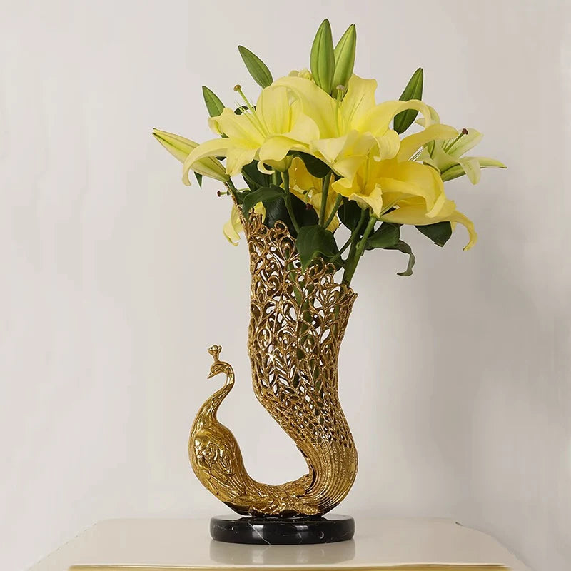 French Vintage Brass Peacock Flower Vase for Tabletop Decor