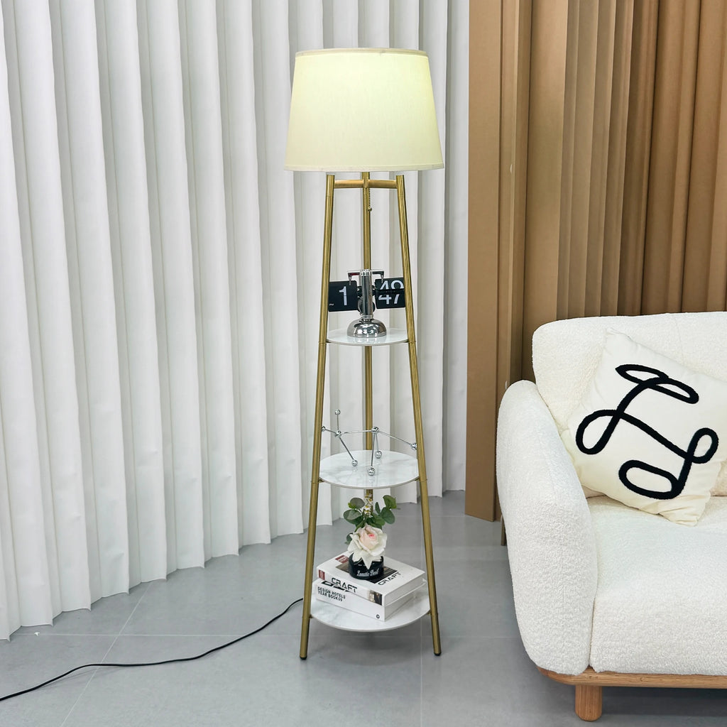 Modern Tripod Floor Lamp Free Standing Light Shade with Shelf Storage for Bedroom Living Room