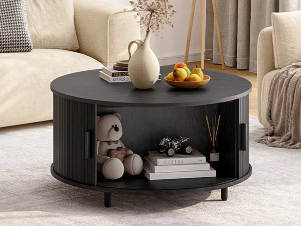Round Coffee Table with Storage 80x80x40 cm Walnut