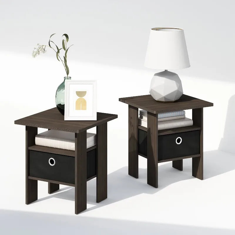 44cm Modern Bedside Table Set of 2 with Bin Drawer Nightstand