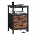 Nightstand with Charging Station and 2 Fabric Drawers 40 cm Wide