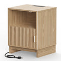Fluted Wooden Nightstand with USB-C Charging Station and Open Shelf