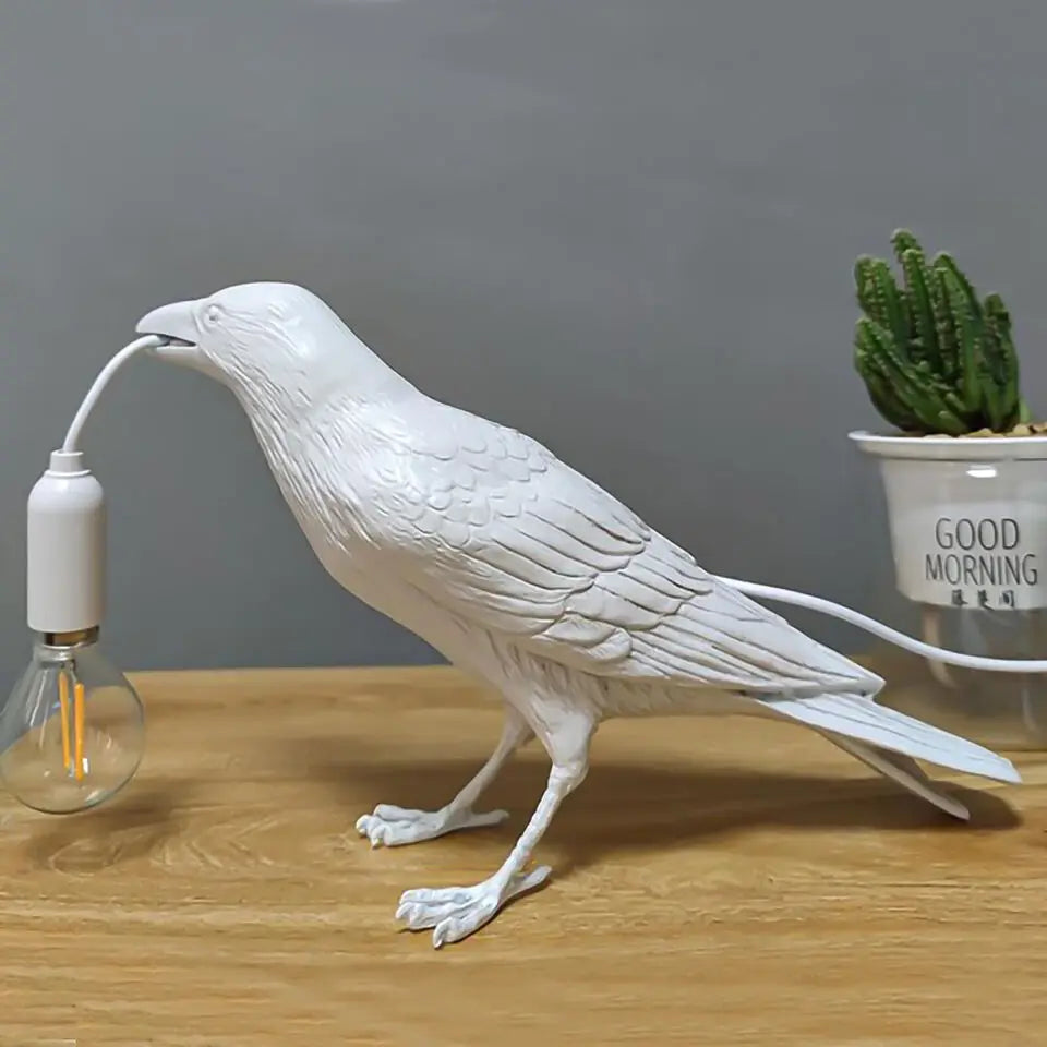 Resin Lucky Bird Crow Wall & Table Lamp Night Light Free Bulb