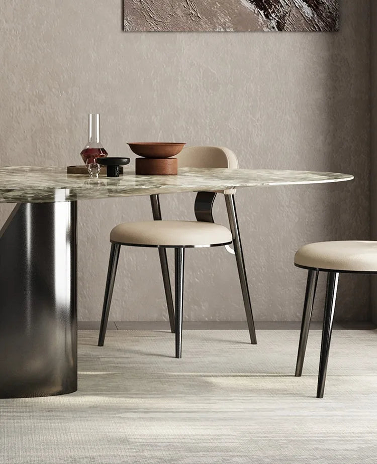 Luxury Oval Marble Dining Table with Heat Proof Top and Steel Base