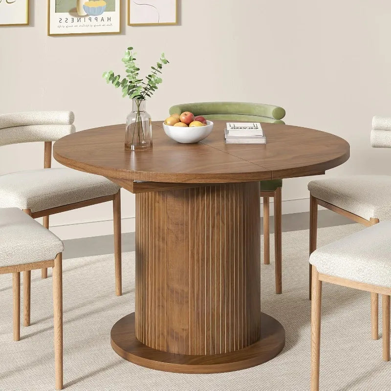 110-150cm Modern Farmhouse Round Dining Table for 4-6 People Adjustable Size