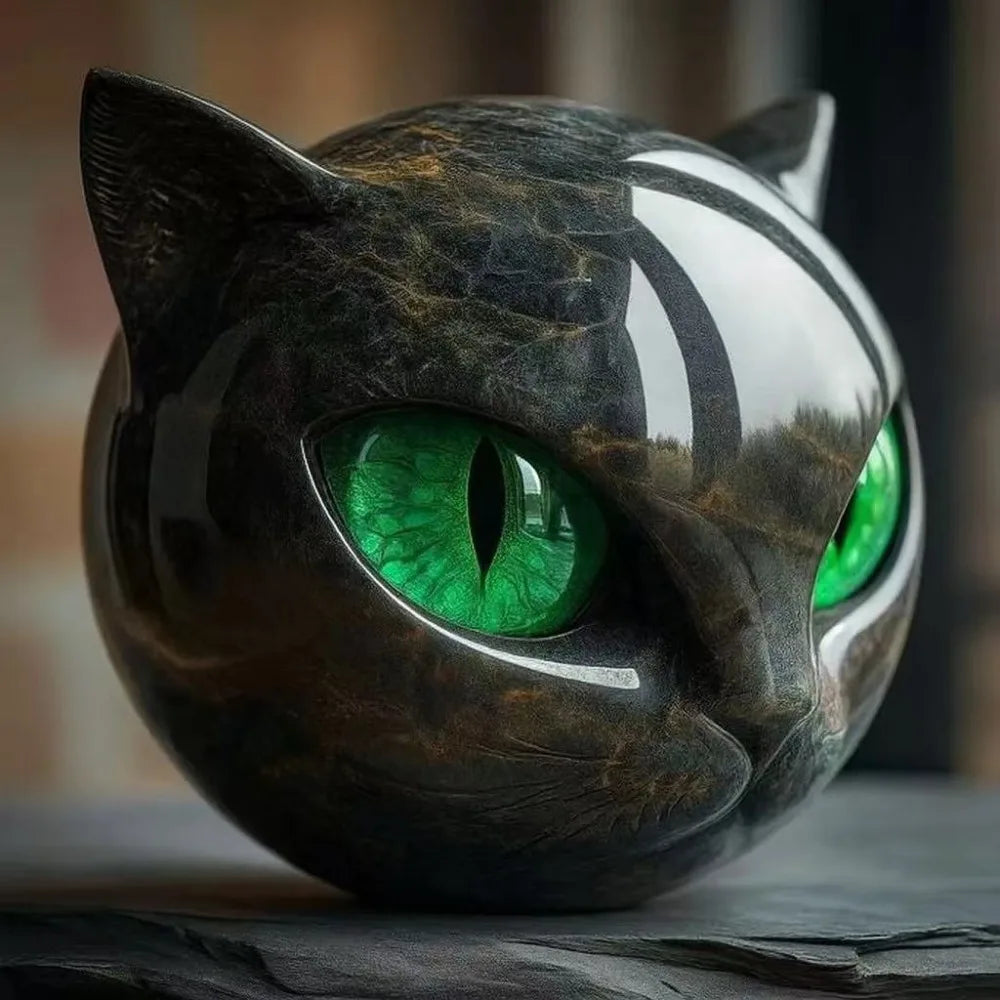 Modern Hand-Carved Resin Black Cat Sculpture Tabletop Figurine for Home Decor