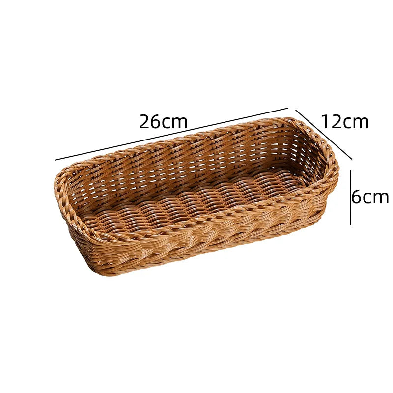 Vintage Rectangle Plastic Imitation Rattan Basket Tabletop Ornament for Home Decor