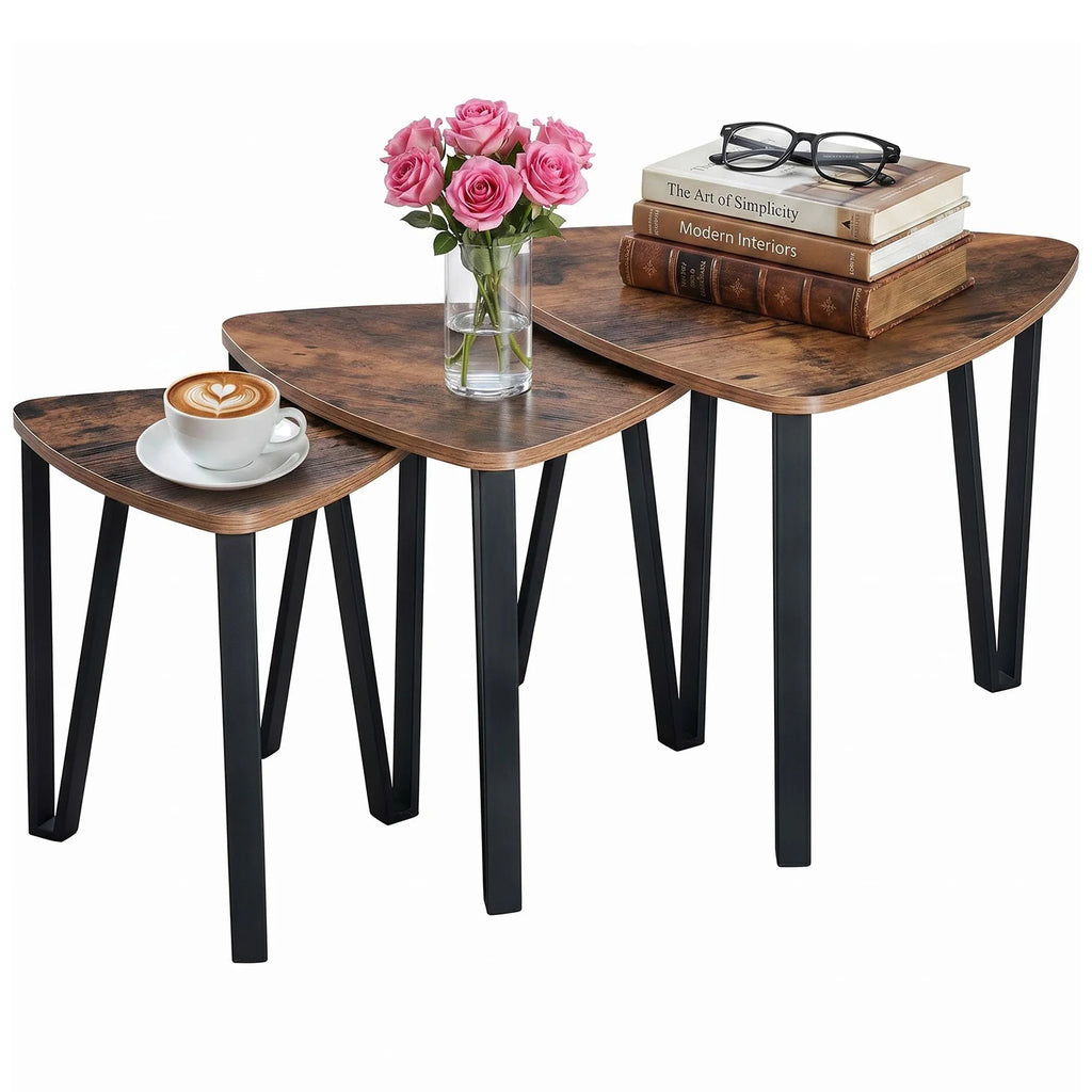 Set of 3 Industrial Triangle Nesting Coffee Tables with Metal Frame