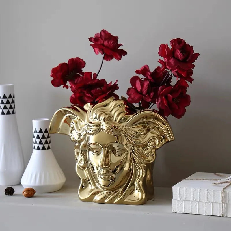 Modern Luxury Electroplating Ceramic Flower Vase Tabletop Ornament for Home Decor