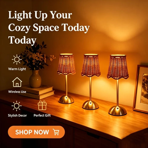 Bohemian Woven Rattan Art Table Lamp Touch Control USB Dimmable