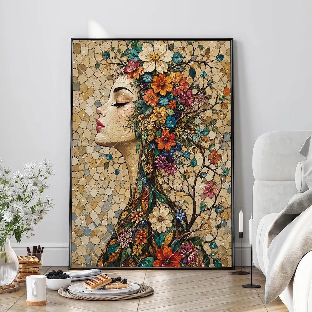 Boho Abstract Floral Woman Canvas Painting Poster for Home Decor