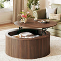 80cm Modern Round Lift-Top Coffee Table Rustic Wood Walnut with Storage