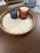 Nordic Round Rattan Inlay Fruit Plate Storage Tray Home Decor
