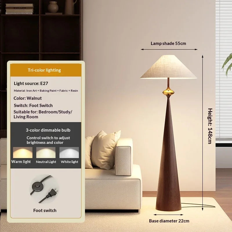 Zen Wabi Sabi Floor Lamp with Fabric Shade for Living Room Bedroom