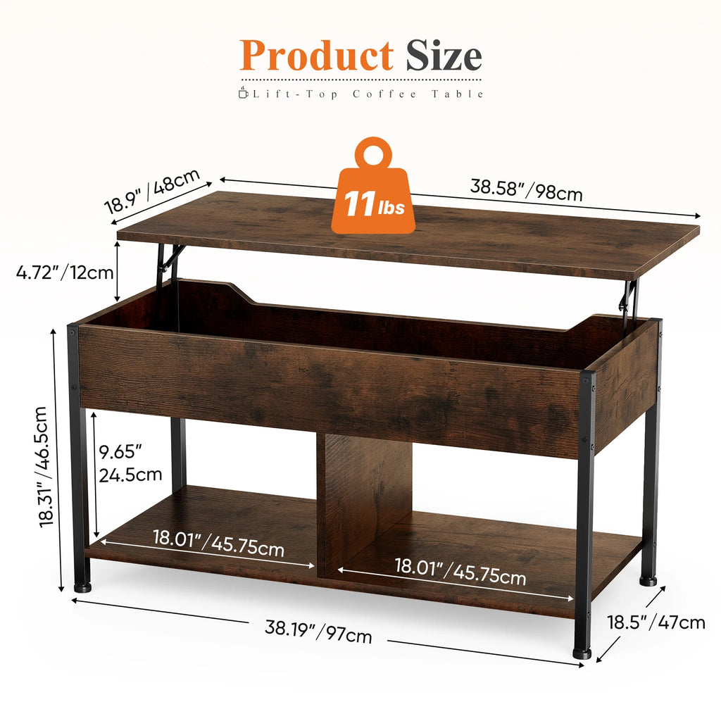 99cm Modern Lift-Top Coffee Table Wooden Living Room Storage Table