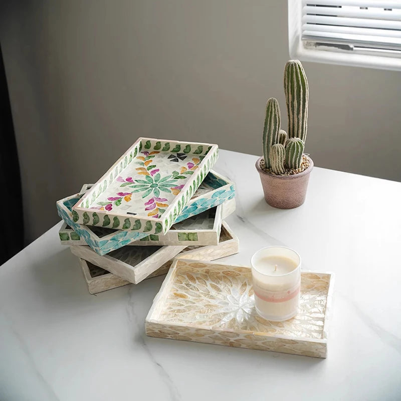 Nordic Colorful Shell Wooden Fruit Plate Jewelry Tray Home Decor