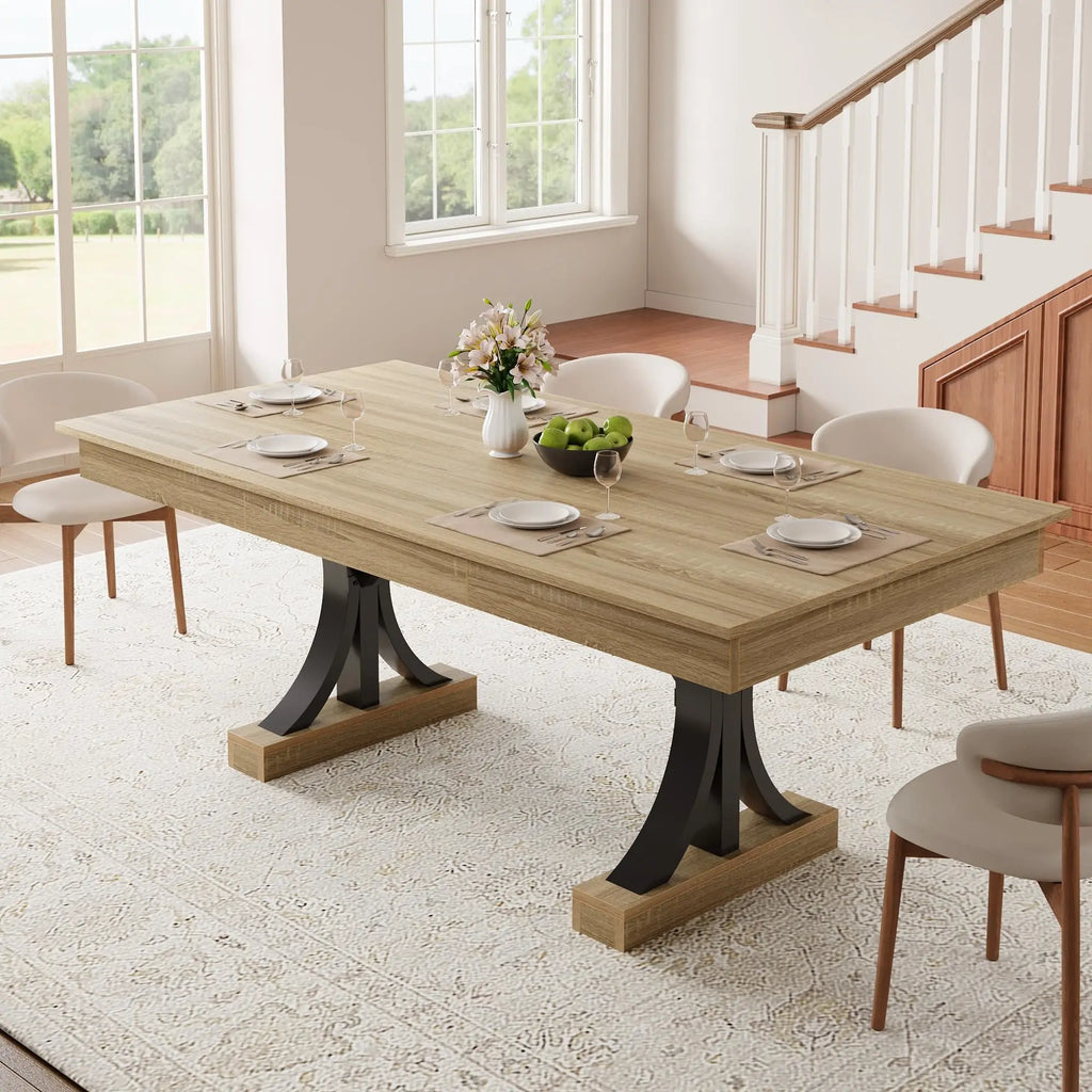 180.3cm Dining Table with 2 Drawers Industrial Rectangular Kitchen Table