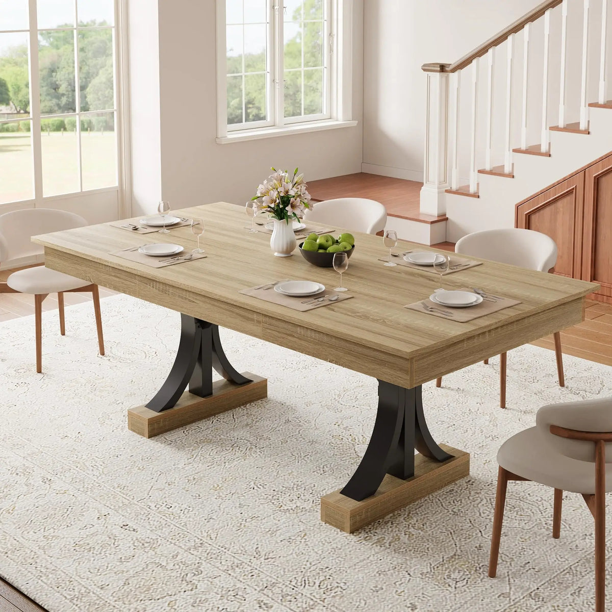 180.3cm Dining Table with 2 Drawers Industrial Rectangular Kitchen Table
