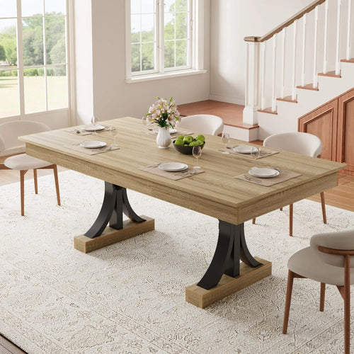 180.3cm Dining Table with 2 Drawers Industrial Rectangular Kitchen Table