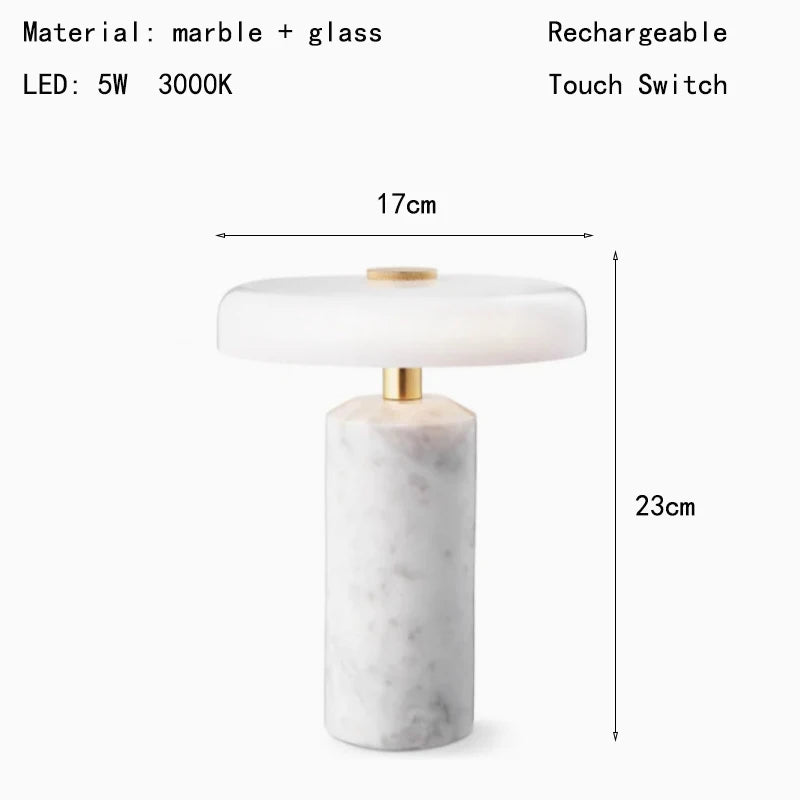 Natural White Marble Table Lamp USB Charge Glass Shade