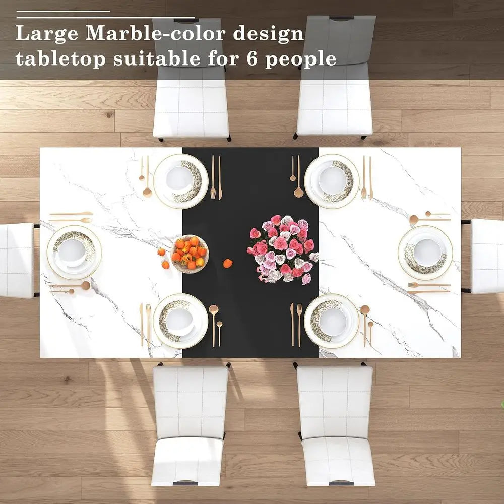 180.3cm Dining Table Set with 6 Upholstered Chairs Wooden Kitchen