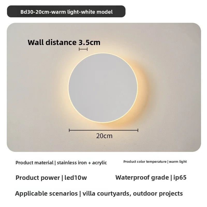 Round LED Wall Light IP65 Waterproof Outdoor Corridor Entrance Porch Bedroom Exterior Decoration Lighting
