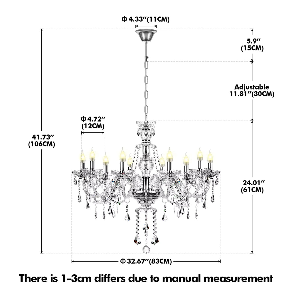 10-Light Clear Cognac Crystal Chandelier Ceiling Light Gold