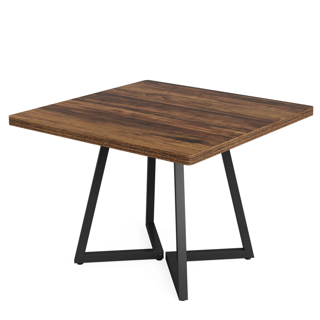 Square Industrial Dining Table with Wooden Top and Metal Base