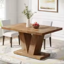 120cm Modern Dining Table for 4-6 People Wood Kitchen Table Pedestal Base