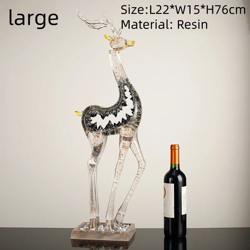 Modern Transparent Gold Foil Elk Sculpture Tabletop Figurine for Home Decor