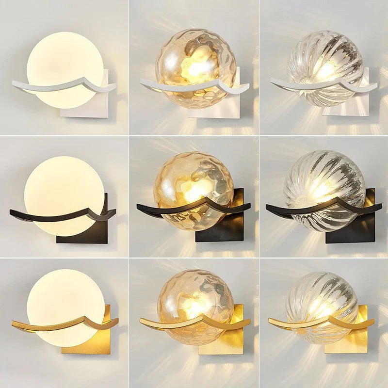 Modern Glass Ball LED Moon Wall Lamp Gold Decoration Light for Bedroom Bedside Hotel Porch