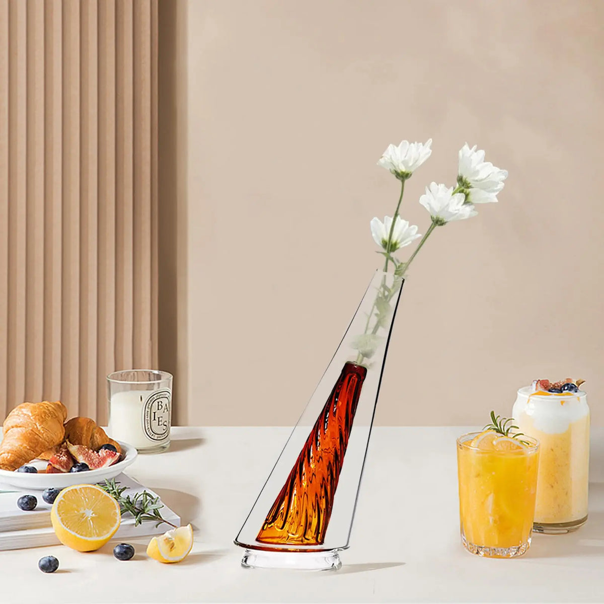 Modern Crystal Glass Flower Vase Tabletop Ornament for Home Decor