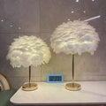 Modern Nordic Rechargeable Feather Table Lamp Blue for Bedroom Living Room