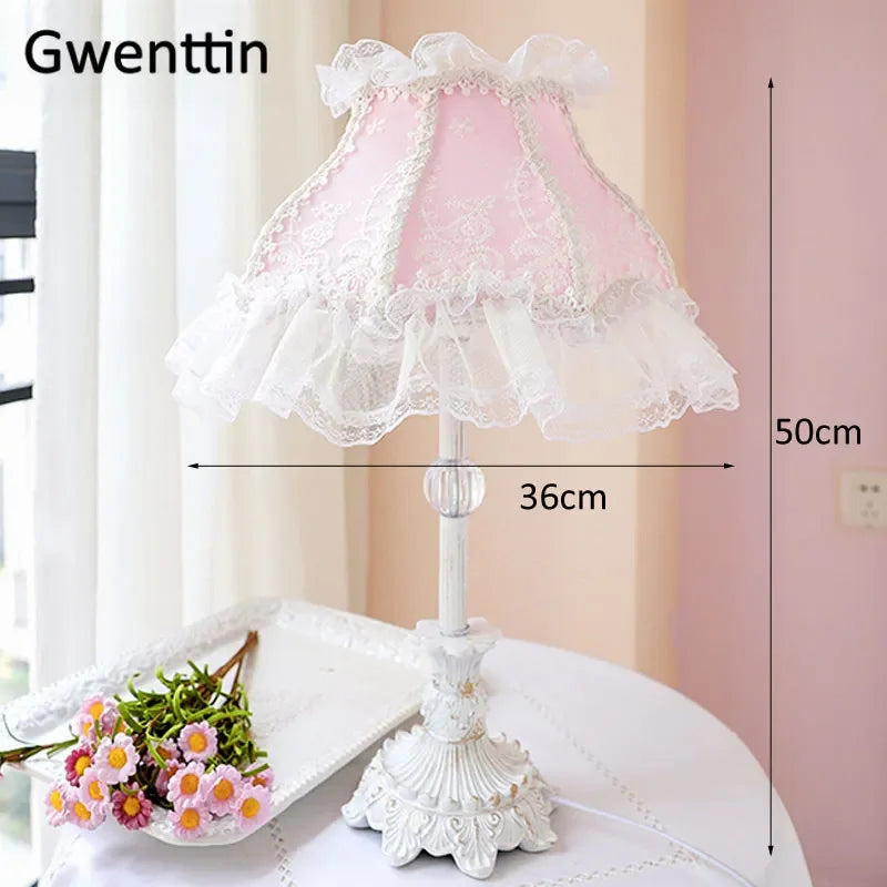 Nordic Ins Pink Table Lamp Lace Fabric LED Stand Desk Light Fixtures for Bedroom Bedside Princess Home Decor Luminaire E27
