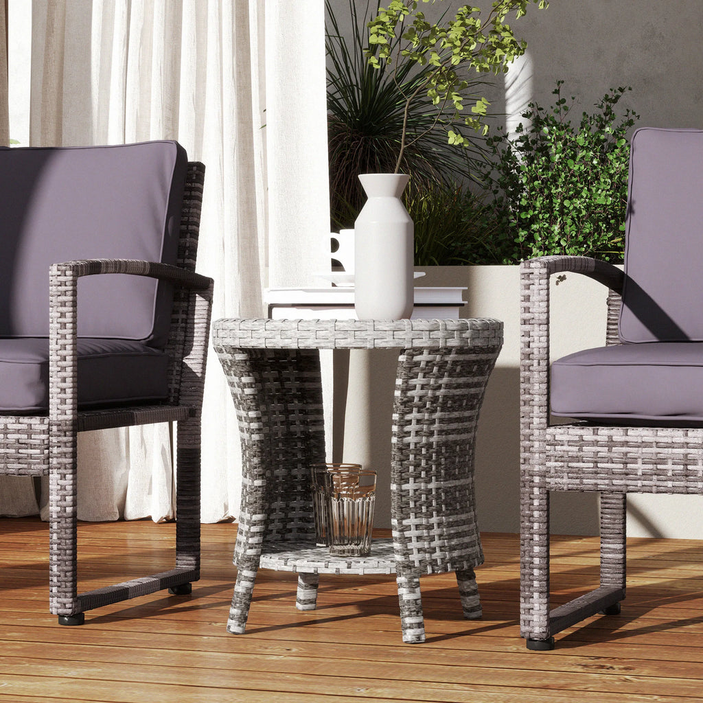 46 cm Wicker Coffee Table 2-Tier Outdoor Side Table Mixed Gray