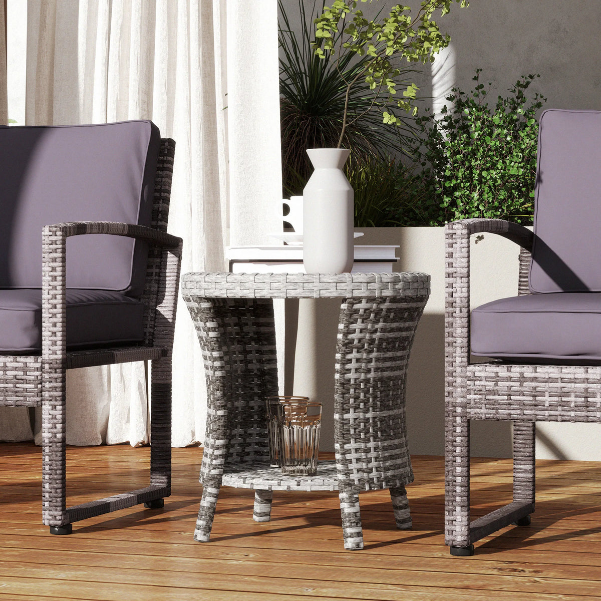 46 cm Wicker Coffee Table 2-Tier Outdoor Side Table Mixed Gray