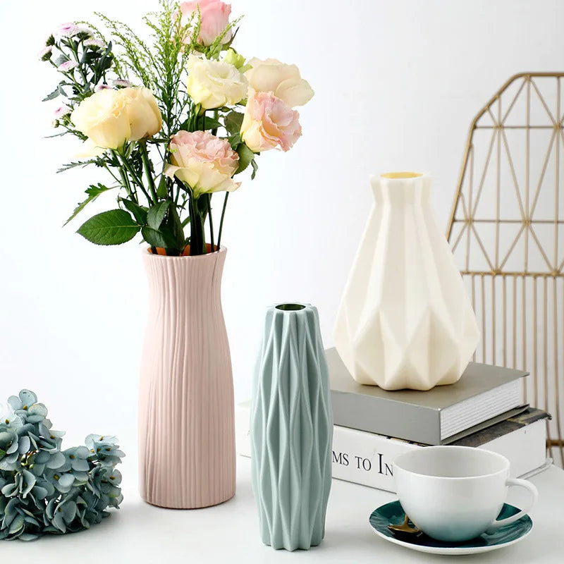 Modern Geometric Plastic Flower Vase for Tabletop Decor