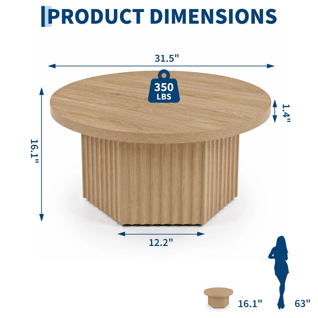 80 cm Round Fluted Drum Coffee Table with MDF Top for Living Room Apartment