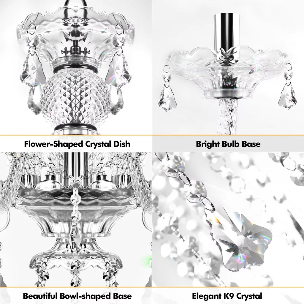 10-Light Clear Cognac Crystal Chandelier Ceiling Light Gold