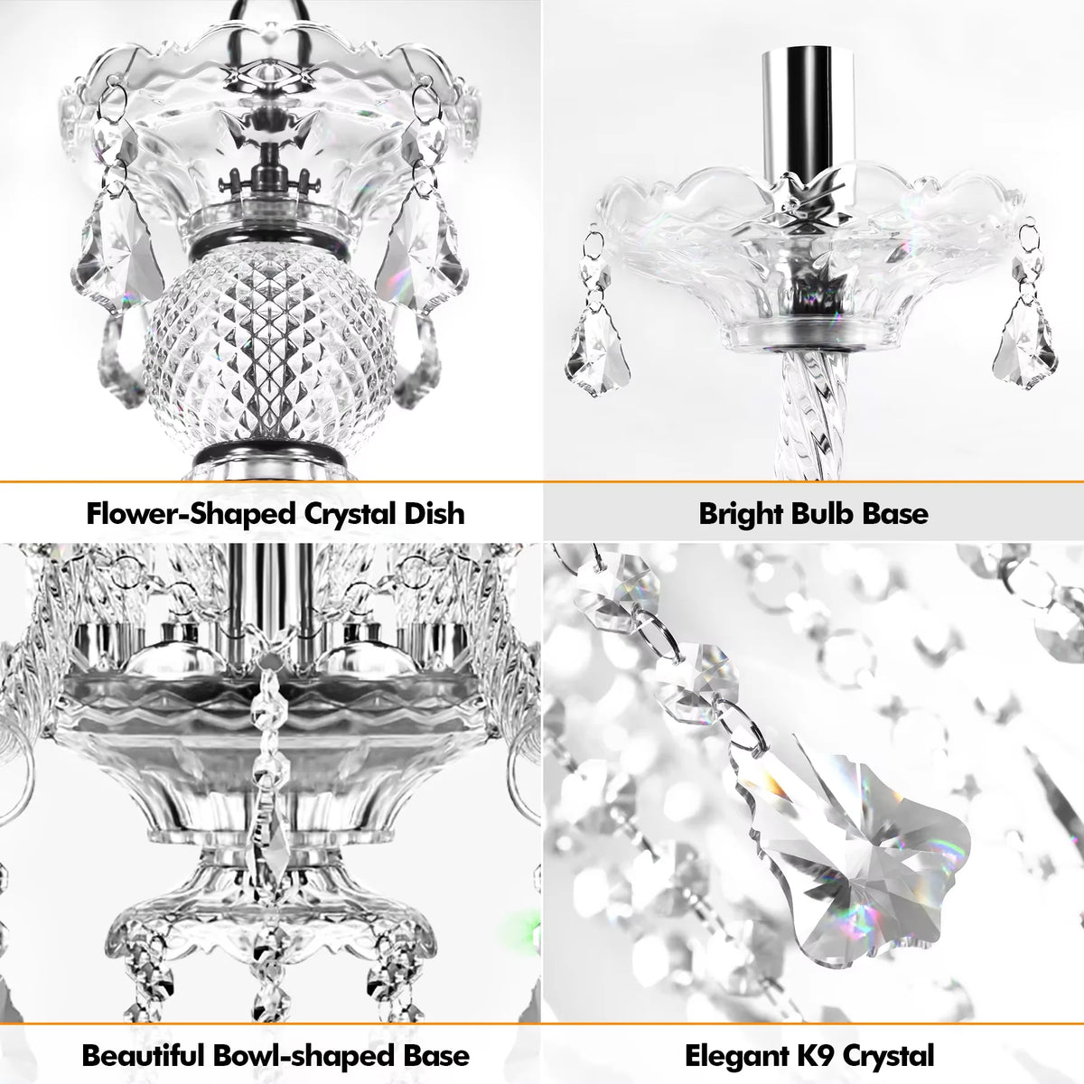 10-Light Clear Cognac Crystal Chandelier Ceiling Light Gold