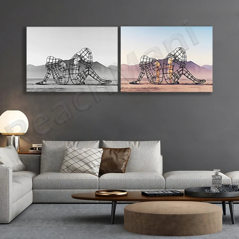 Burning Man Sculpture Figure Canvas Painting Poster for Home Decor