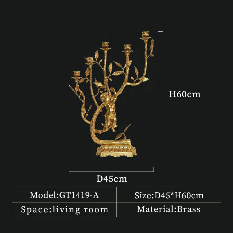 French Vintage Brass Angel Candle Holder Ornament for Tabletop Decor