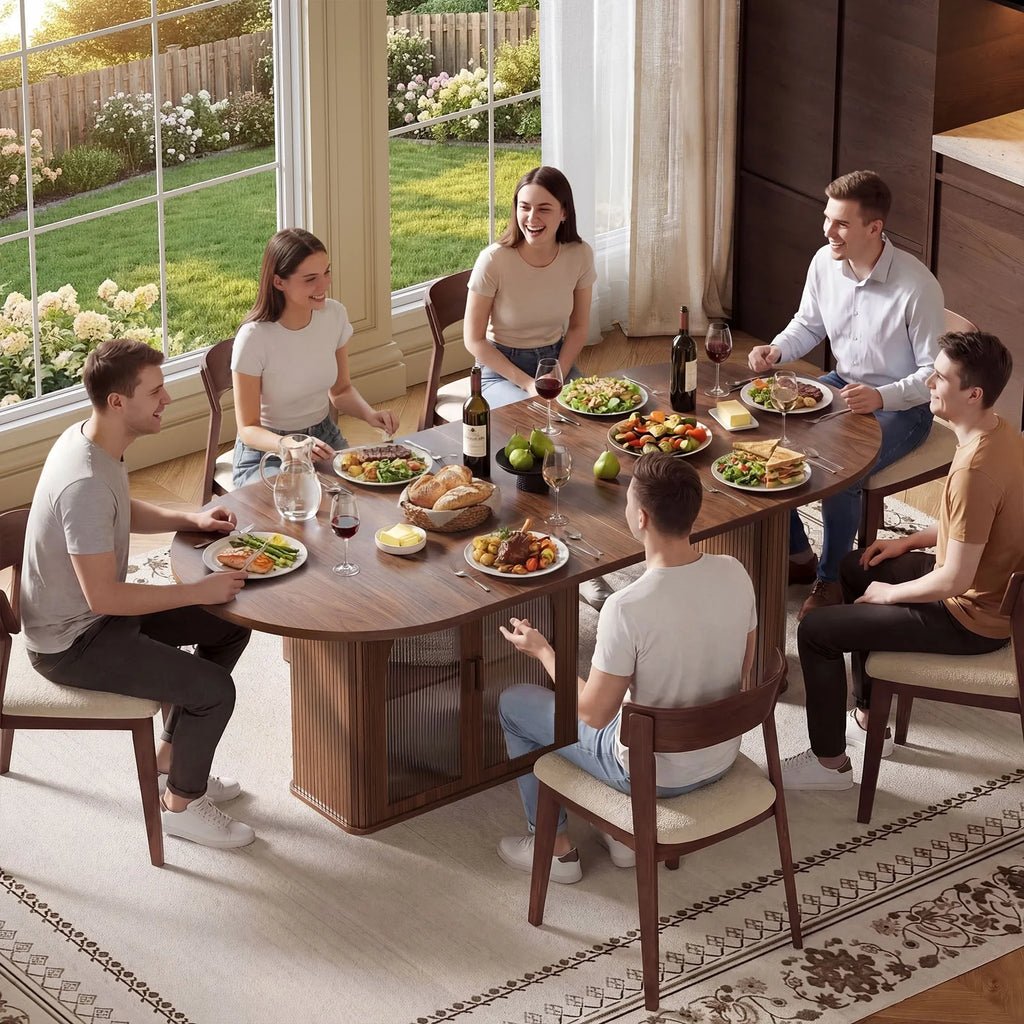 177.8cm Oval Dining Table for 6 to 8 People with Storage LED Light