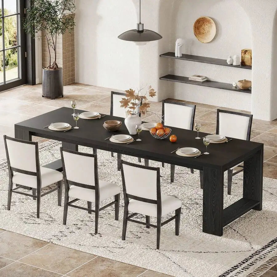 220cm Farmhouse Rectangular Dining Table with Wooden Pedestal Base