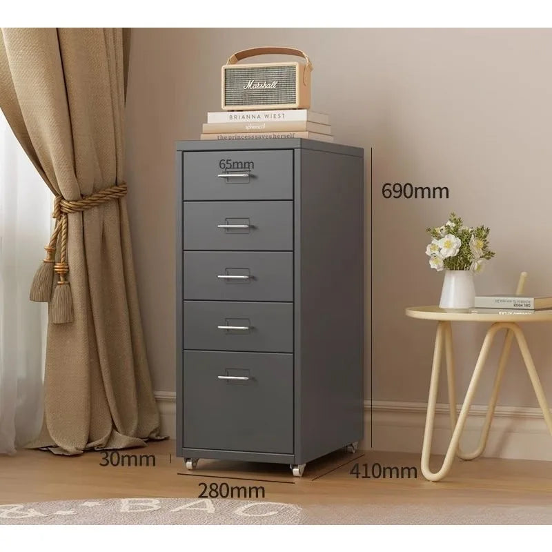 Narrow Metal Drawer Storage Cabinet Bedside Table with Silent Slides