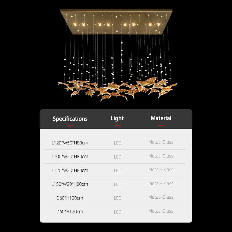 Modern Maple Leaf Glass LED Pendant Light Kitchen Island Dining Table Chandelier