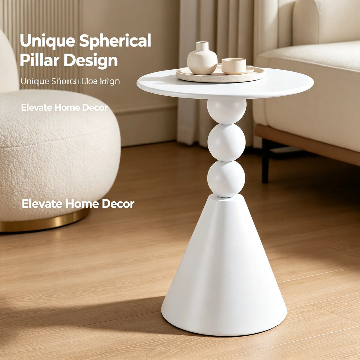 40 cm Round Pedestal Side Table with Hand-Welded Iron Base White